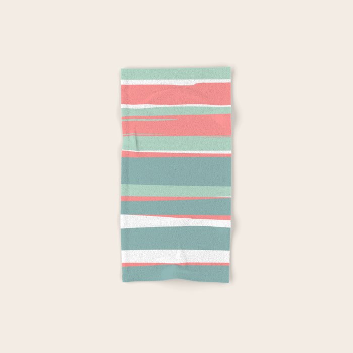 Festive, Abstract, Colorful Stripes, Coral And Teal Green Bath Towel