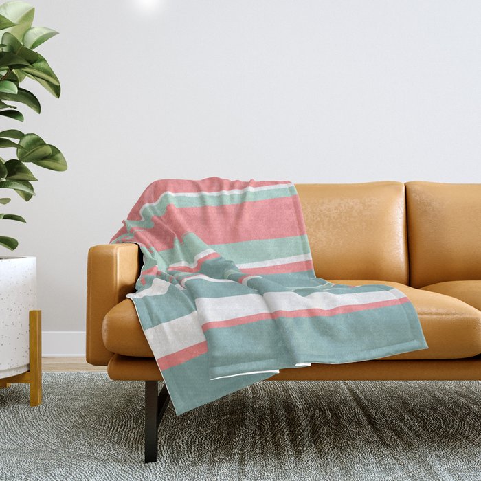 Festive, Abstract, Colorful Stripes, Coral And Teal Green Throw Blanket