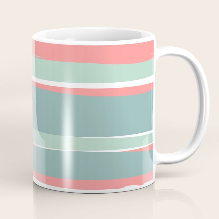 Festive, Abstract, Colorful Stripes, Coral And Teal Green Coffee Mug