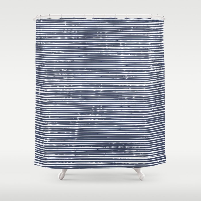 Abstract Stripes Pattern, Indigo, Navy Blue Shower Curtain