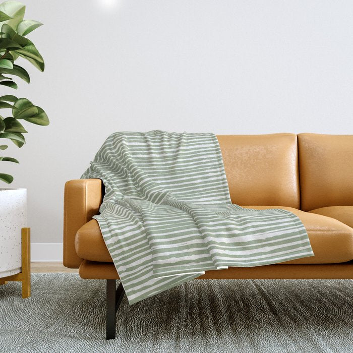 Abstract Stripes, Sage Green, Boho Wall Art Throw Blanket