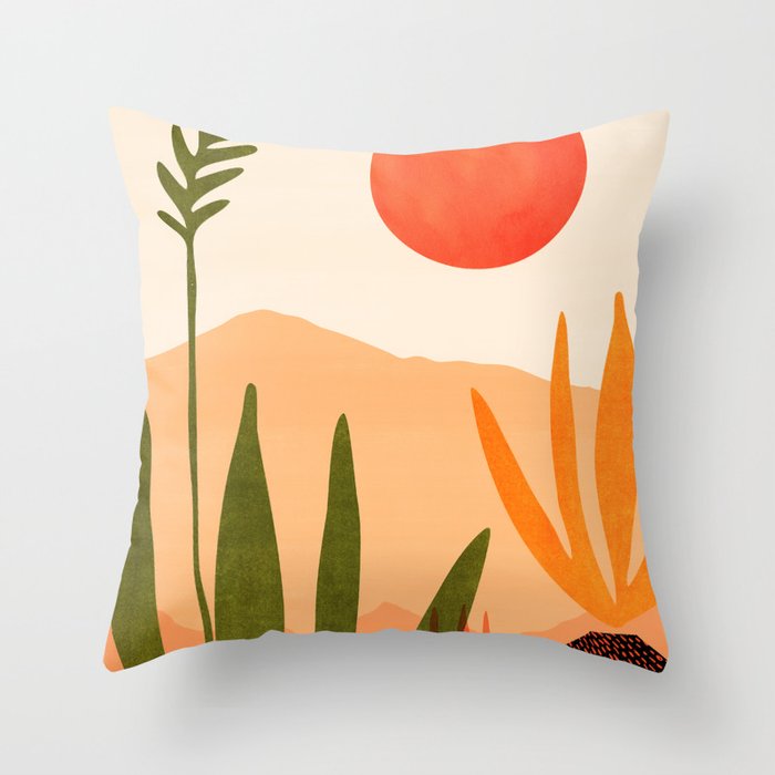Golden California Desert Landscape Illustration Throw Pillow