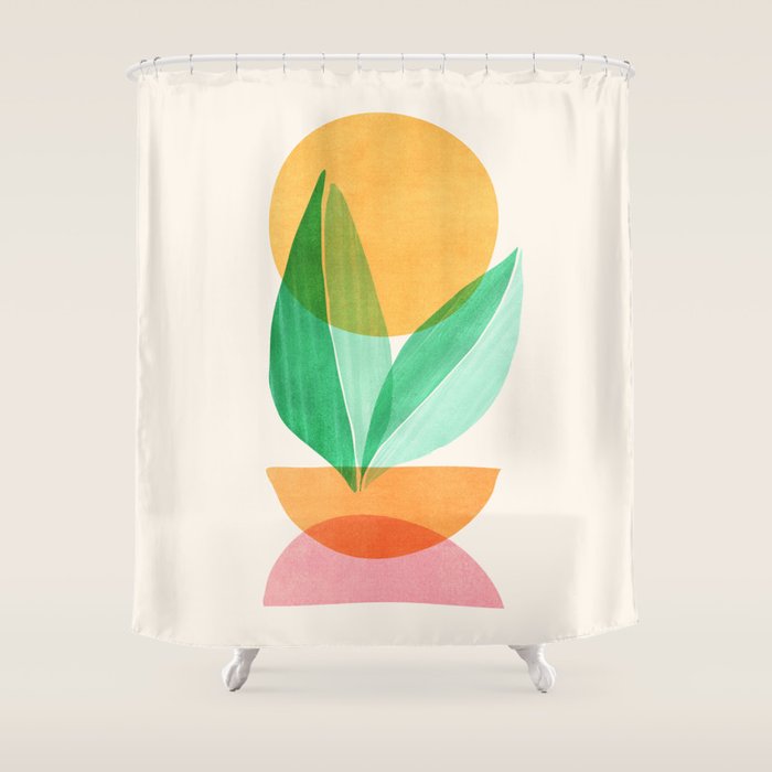 Summer Stack Abstract Plant Illustration Shower Curtain