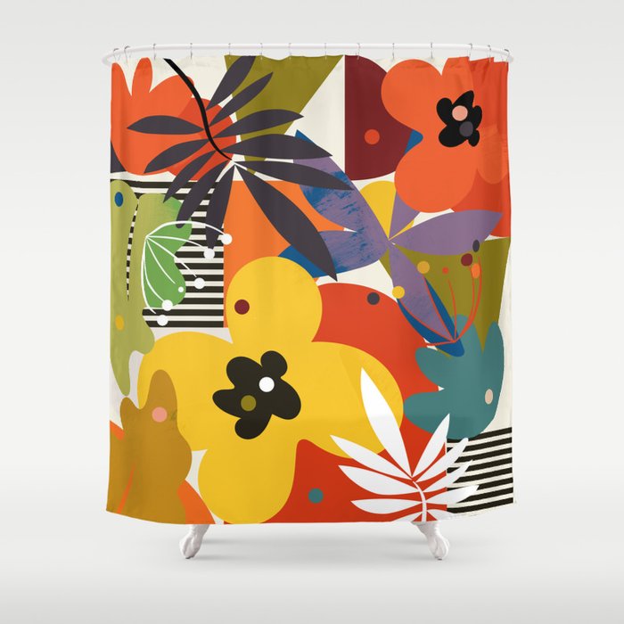 Mid Century Minimal Floral Shower Curtain