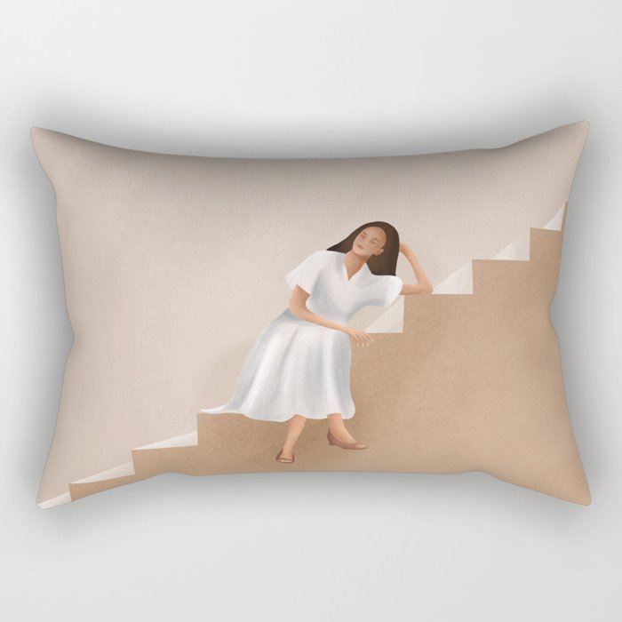 Girl Thinking On A Stairway Rectangular Pillow