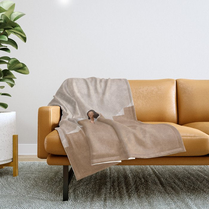 Girl Thinking On A Stairway Throw Blanket