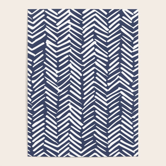 Boho Herringbone Pattern, Navy Blue And White Poster