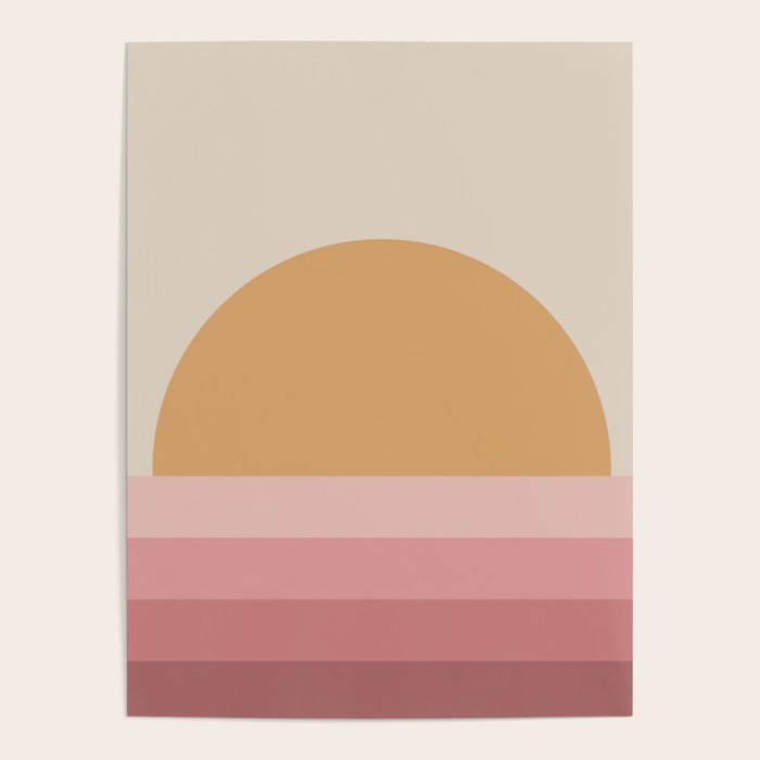 Minimal Retro Sunset Sunrise - Neutral Pink Poster