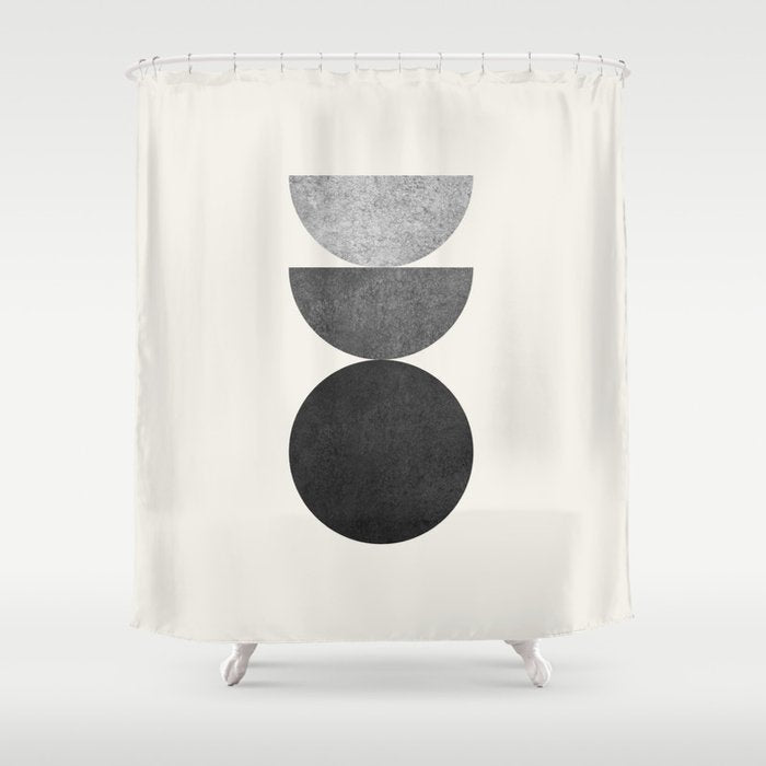 Woodblock Black And White Mid Century Modern Shower Curtain