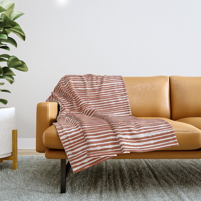 Rustic, Abstract Stripes Pattern In Terracotta Throw Blanket