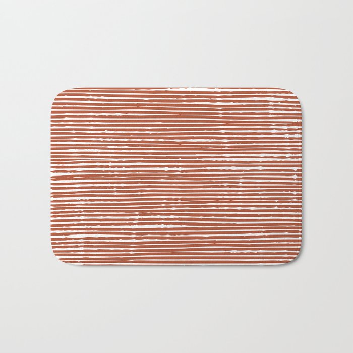 Rustic, Abstract Stripes Pattern In Terracotta Bath Mat