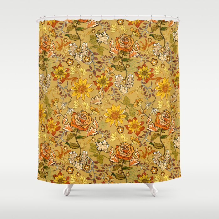 Rose Vintage Inpsired Retro, Warm Colors 70s, Boho Shower Curtain