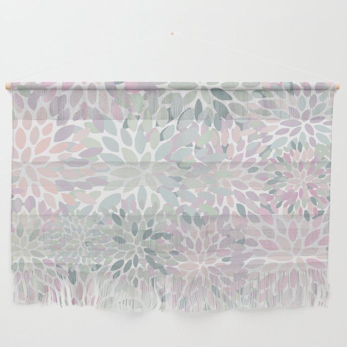 Festive, Floral Prints, Pink And Green, Modern Print Art Wall Hanging