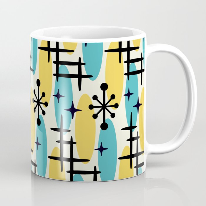 Retro Mid Century Modern Googie Design 231 Turquoise And Yellow Coffee Mug