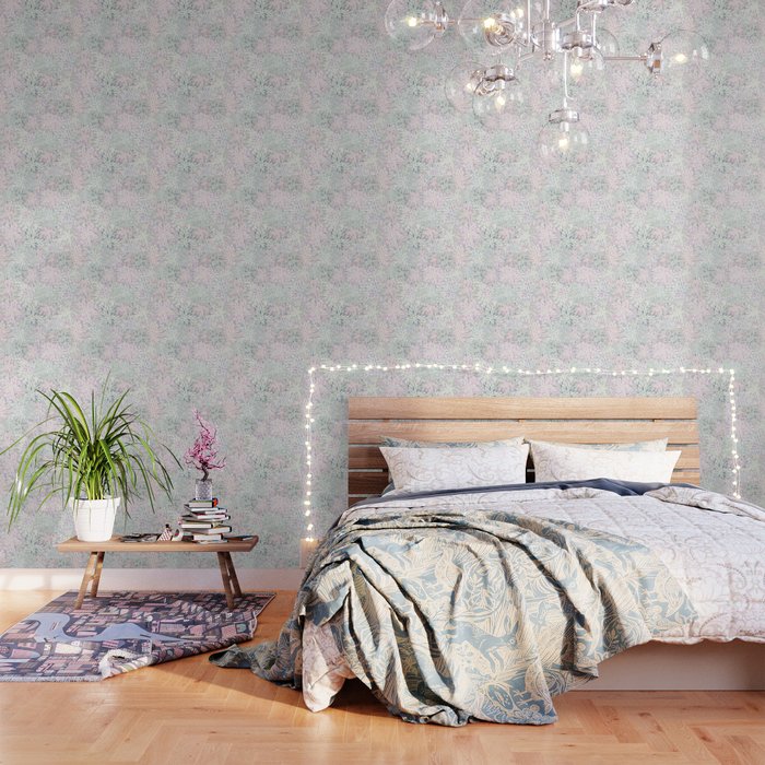 Festive, Floral Prints, Pink And Green, Modern Print Art Wallpaper
