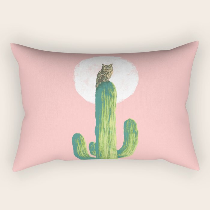 Quirky Owl On Saguaro Cactus Rectangular Pillow