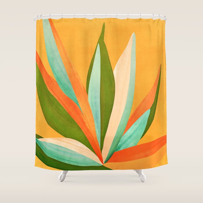 Summer Cactus Botanical Painting Shower Curtain