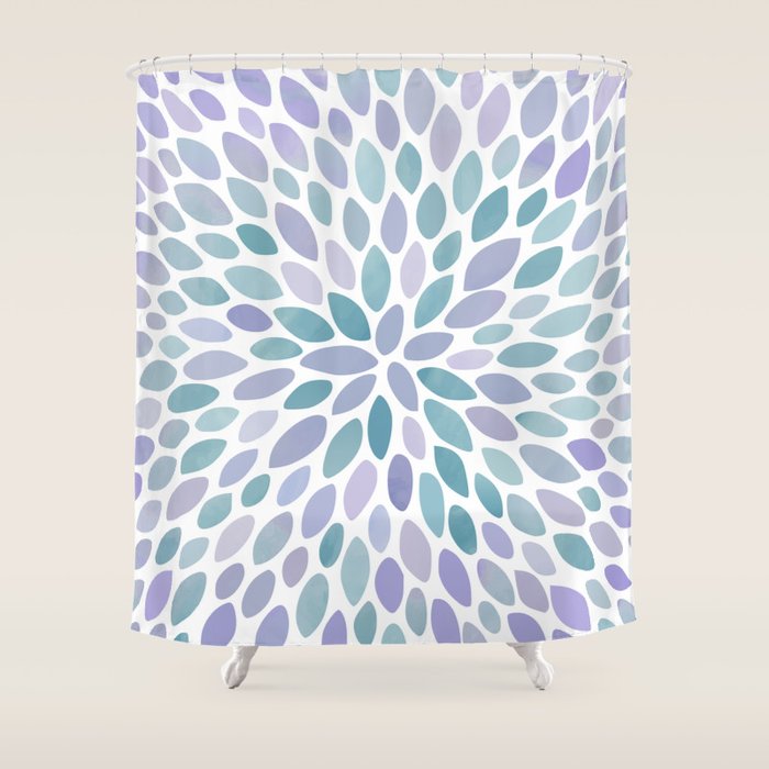 Festive, Flower Bloom, Purple And Teal, Floral Prints Shower Curtain