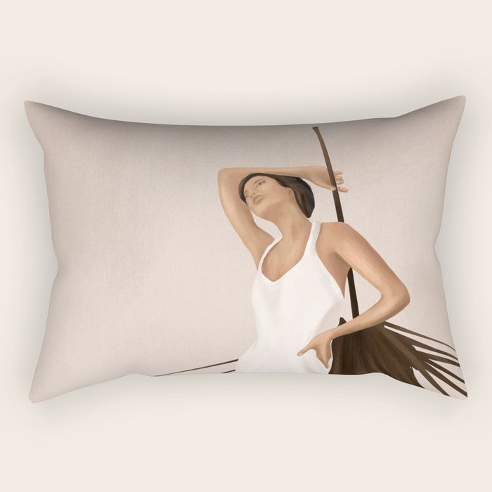 Minimal Woman With A Palm Leaf Rectangular Pillow