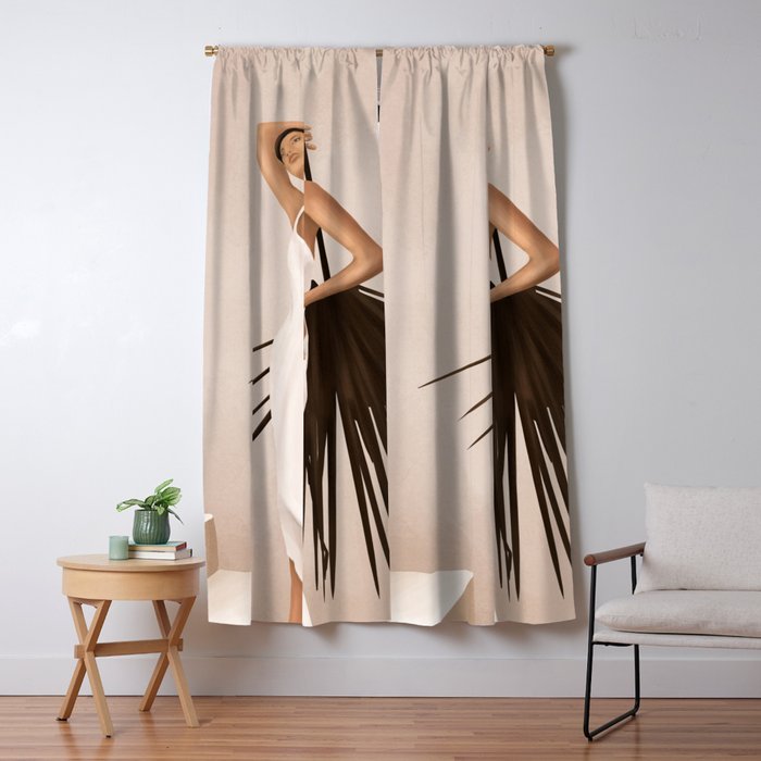 Minimal Woman With A Palm Leaf Window Curtain