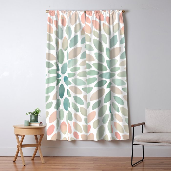 Floral Bloom, Abstract Watercolor, Coral, Peach, Green, Floral Prints Window Curtain