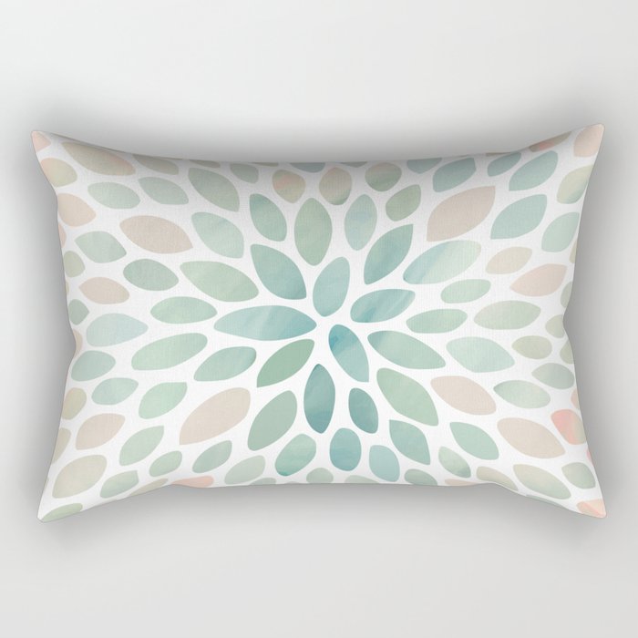 Floral Bloom, Abstract Watercolor, Coral, Peach, Green, Floral Prints Rectangular Pillow