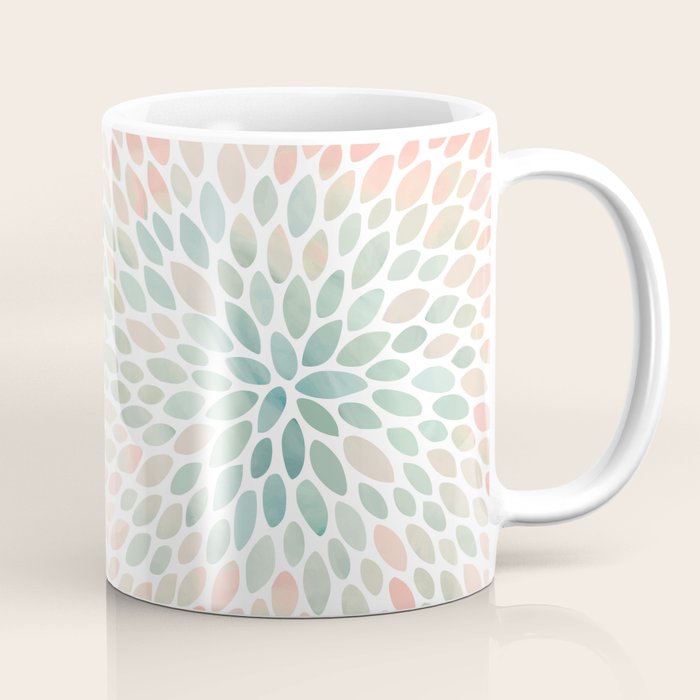 Floral Bloom, Abstract Watercolor, Coral, Peach, Green, Floral Prints Coffee Mug