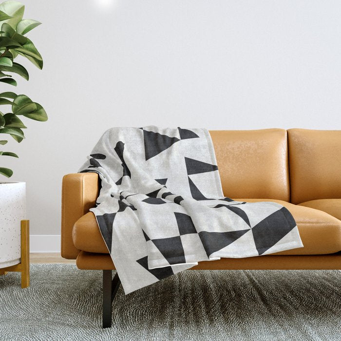 Mid-Century Modern Pattern No.11 - Black And White Conrete Throw Blanket