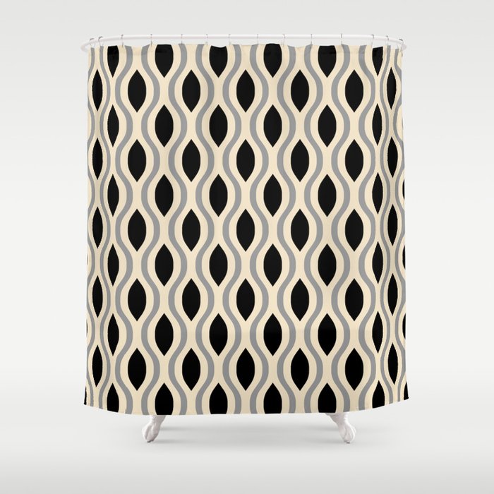 Retro Ogee Pattern 446 Black Beige And Gray Shower Curtain