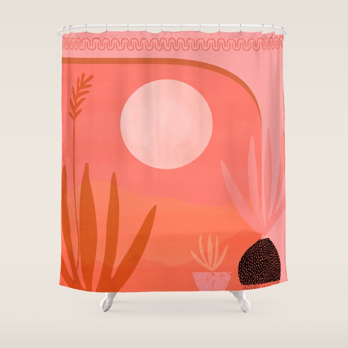 Pink Desert Whimsical Landscape Shower Curtain