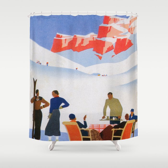 Dolomites Italy Vintage Ski Poster Shower Curtain