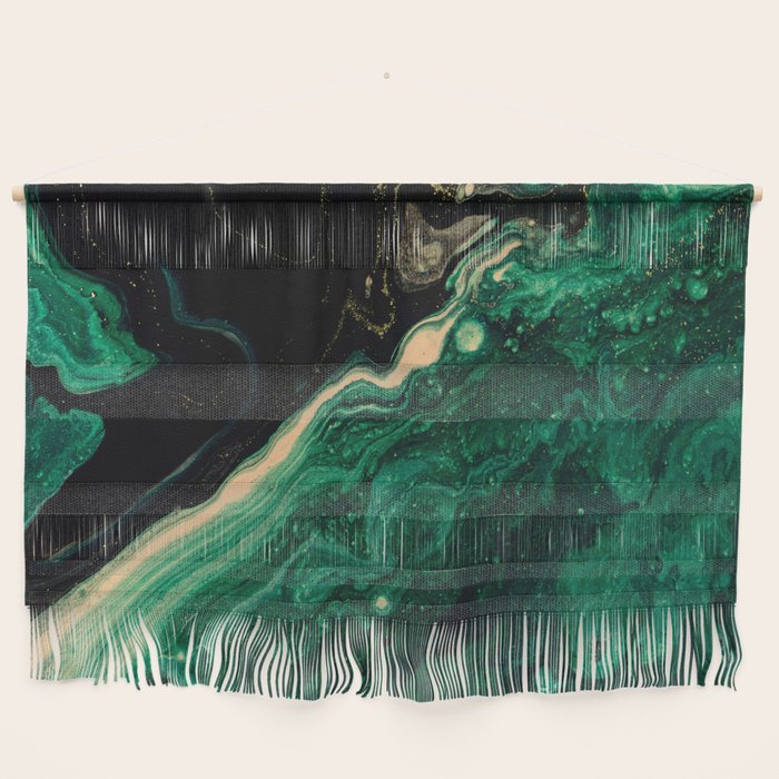 Abstract Pour Painting Liquid Marble Abstract Dark Green Painting Gold Accent Agate Stone Layers Wall Hanging