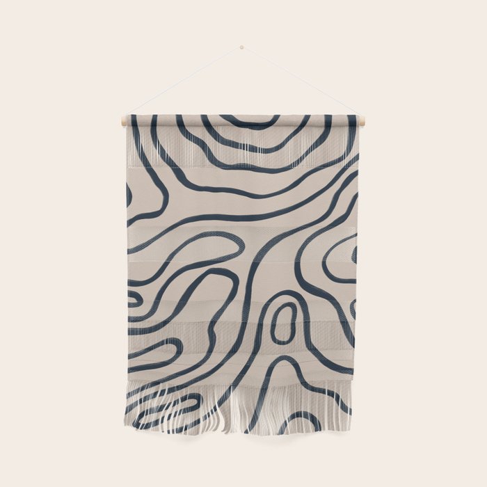 Topographic Map / Nude & Dark Blue Wall Hanging