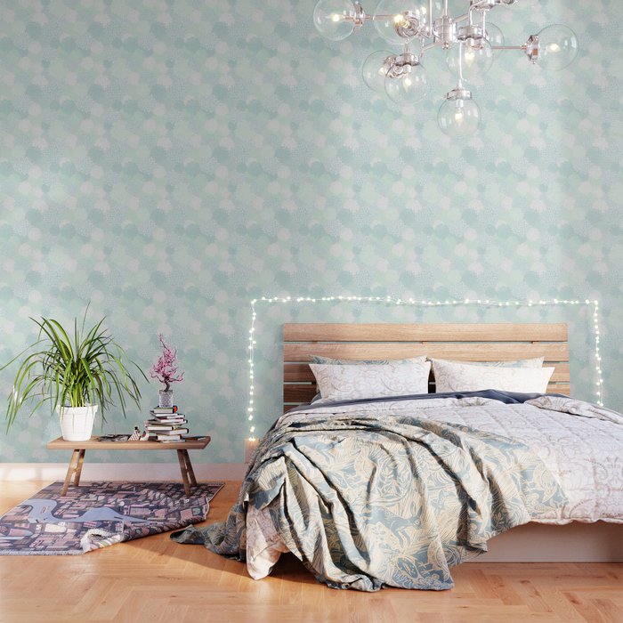 Floral Blooms, Soft Teal And Mint Wallpaper