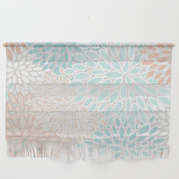Floral Prints, Soft, Peach And Teal, Modern Print Art Wall Hanging