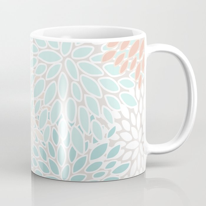 Floral Prints, Soft, Peach And Teal, Modern Print Art Coffee Mug