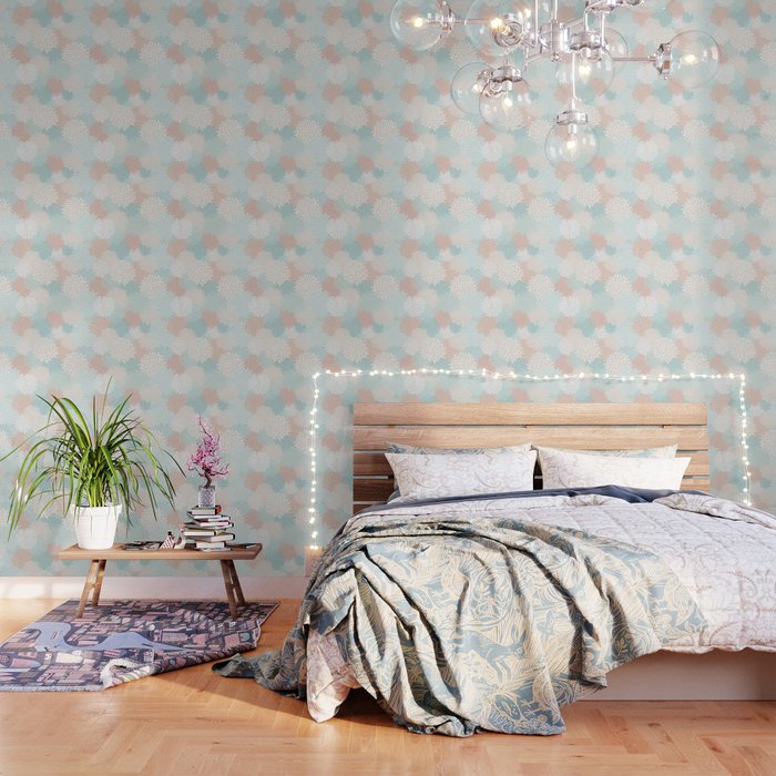Floral Prints, Soft, Peach And Teal, Modern Print Art Wallpaper