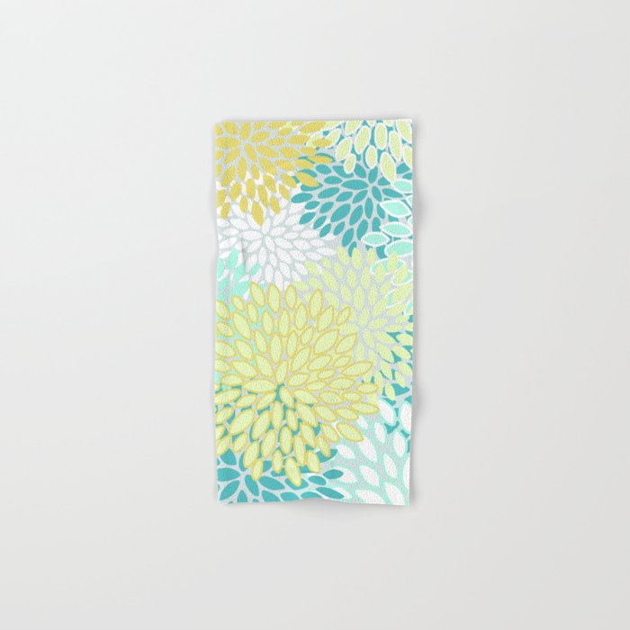 Floral Prints, Teal, Turquoise And Yellow Bath Towel