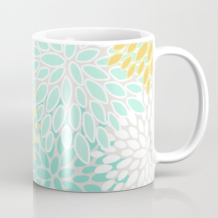 Floral Prints, Mint Green And Yellow, Modern Print Art Coffee Mug