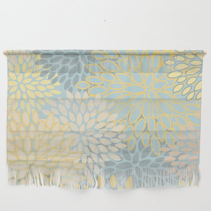 Elegant Blooms: Modern Floral Art In Soft Yellow And Teal Wall Hanging