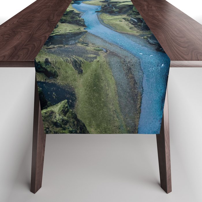 Aerial View Of FjaðRáRgljúFur Canyon In Iceland Table Runner