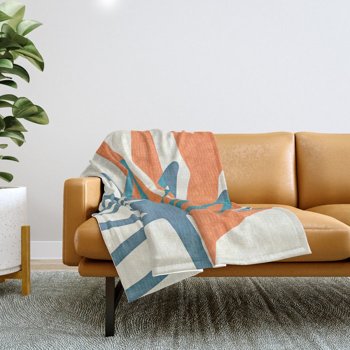 Mid Century Nature Print / Teal And Orange Throw Blanket