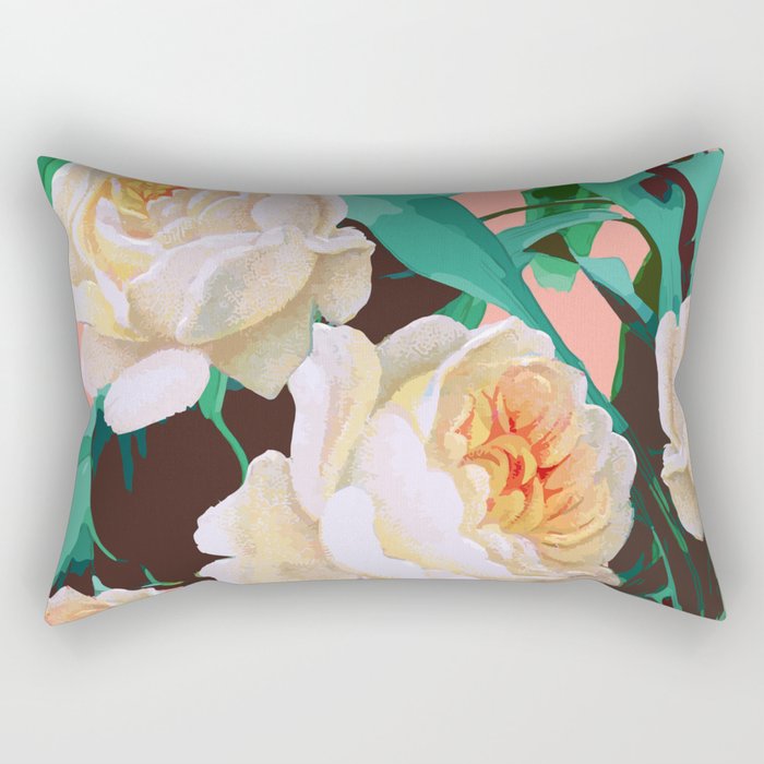 Tropical & White Blossom #Painting #Tropical #Botanical Rectangular Pillow