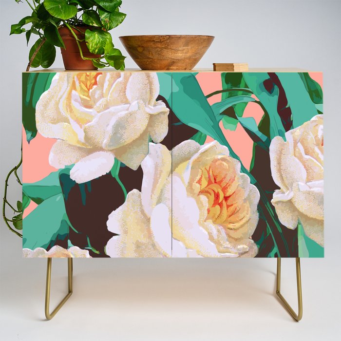 Tropical & White Blossom #Painting #Tropical #Botanical Credenza