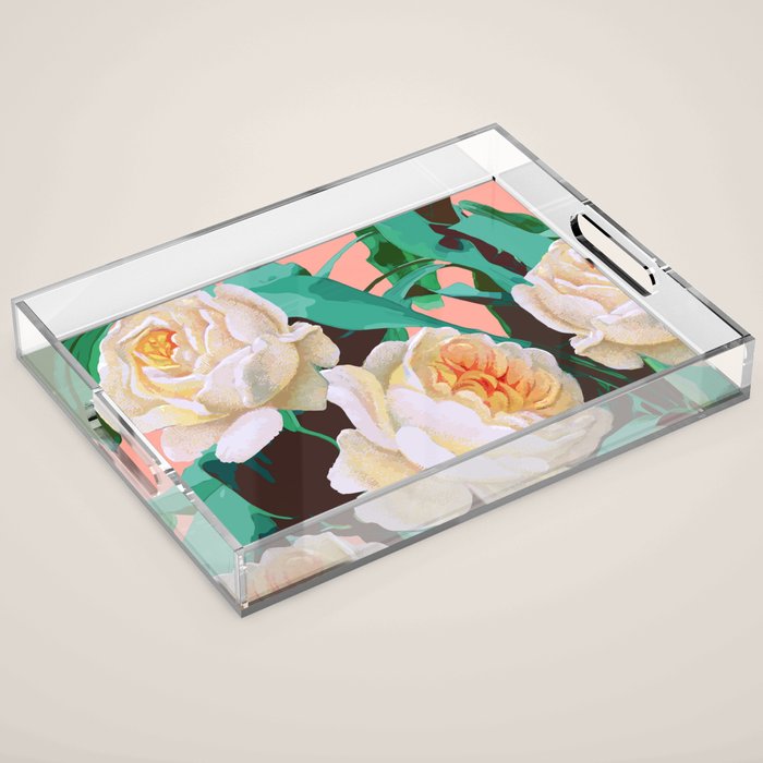 Tropical & White Blossom #Painting #Tropical #Botanical Acrylic Tray