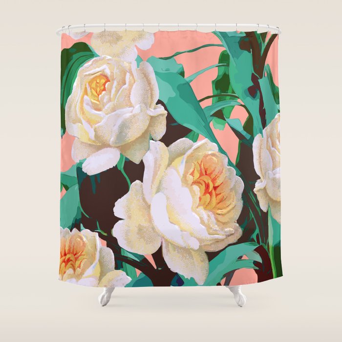 Tropical & White Blossom #Painting #Tropical #Botanical Shower Curtain