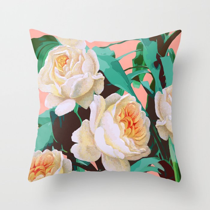 Tropical & White Blossom #Painting #Tropical #Botanical Throw Pillow