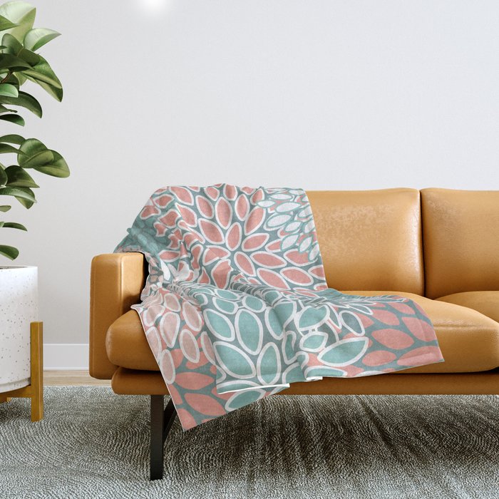 Festive, Floral Prints, Teal And Coral Throw Blanket