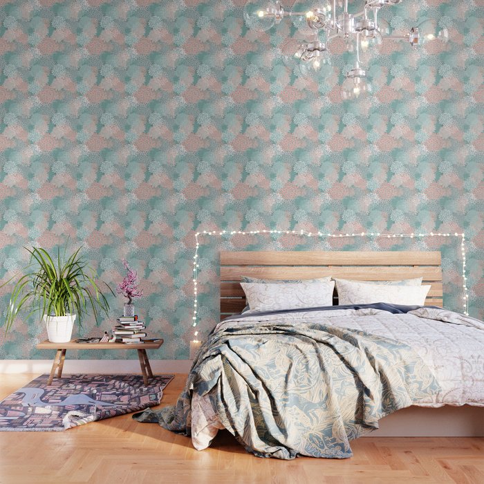 Festive, Floral Prints, Teal And Coral Wallpaper