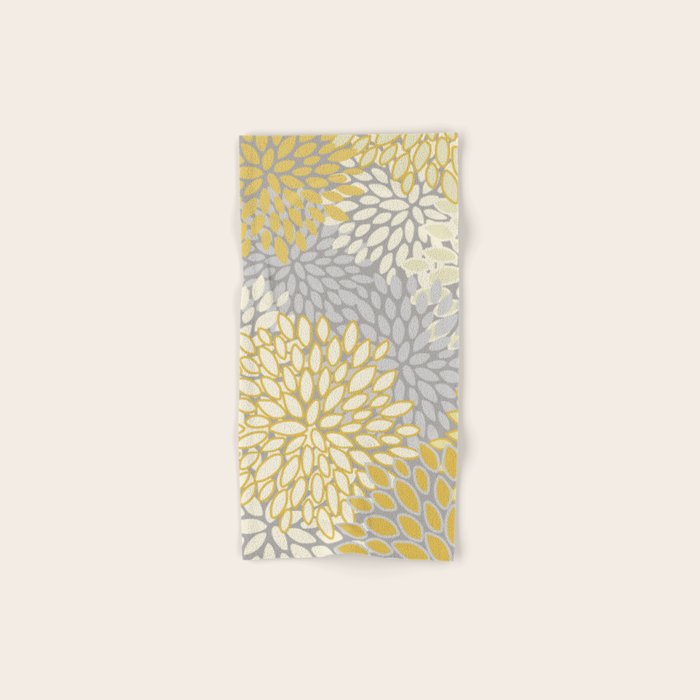 Floral Prints, Soft Yellow And Gray, Modern Print Art Bath Towel
